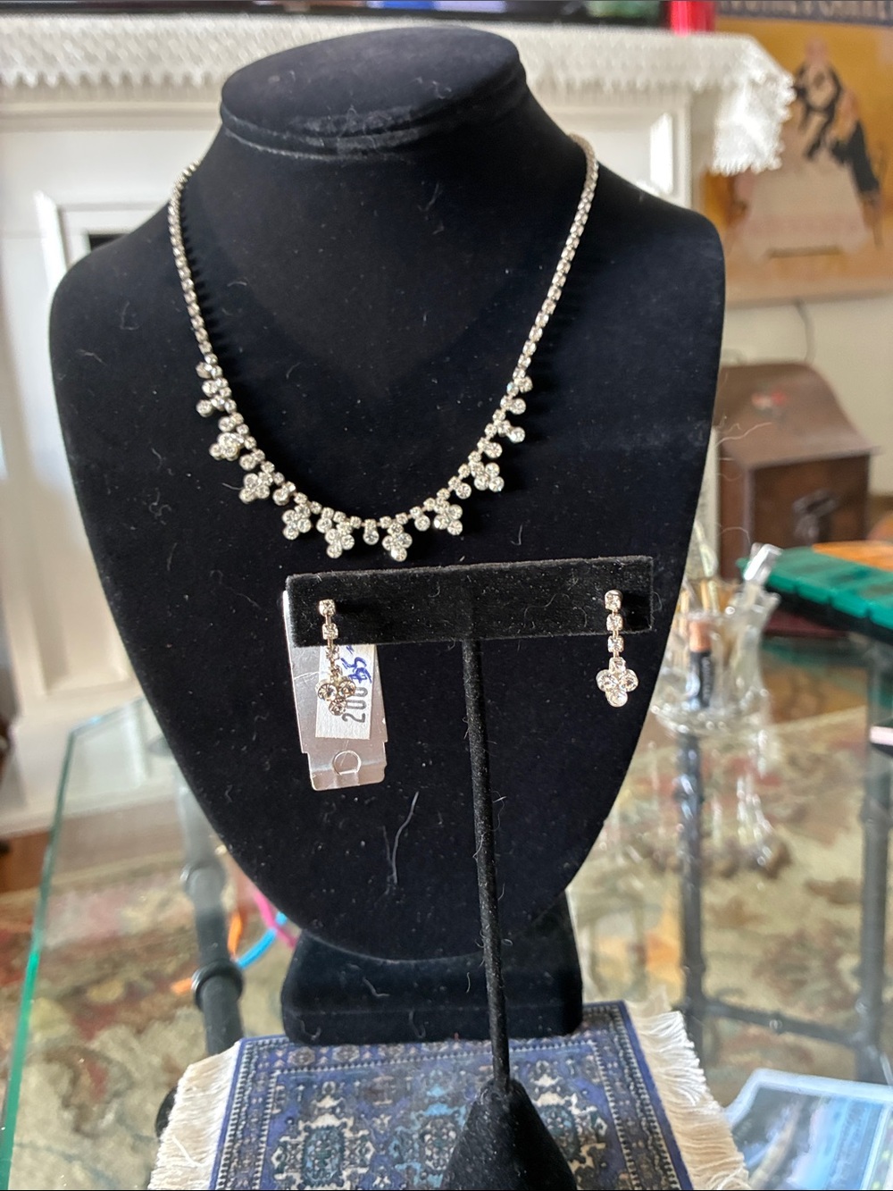 Silver Crystal Drop Necklace and Earrings Set